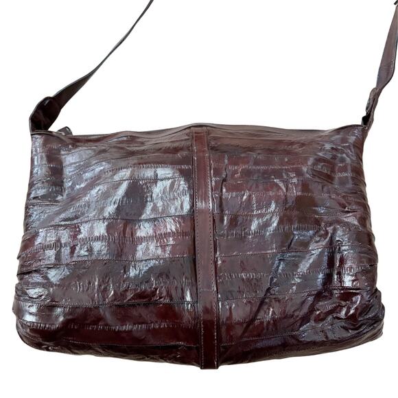 Vintage Genuine Eel Skin Leather Shoulder Bag Brown – Made in Korea - Picture 4 of 15